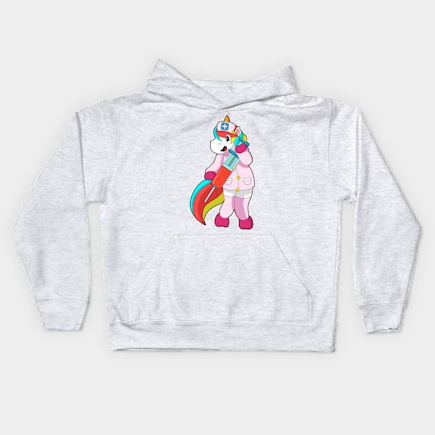 Unicorn as Nurse at Vaccination & Syringe Kids Hoodie by Markus Schnabel